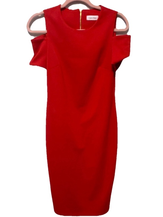Calvin Klein Dresses & Skirts - Calvin Klein Women's Red Cold-Shoulder Sheath Knee Length Dress Sz 10